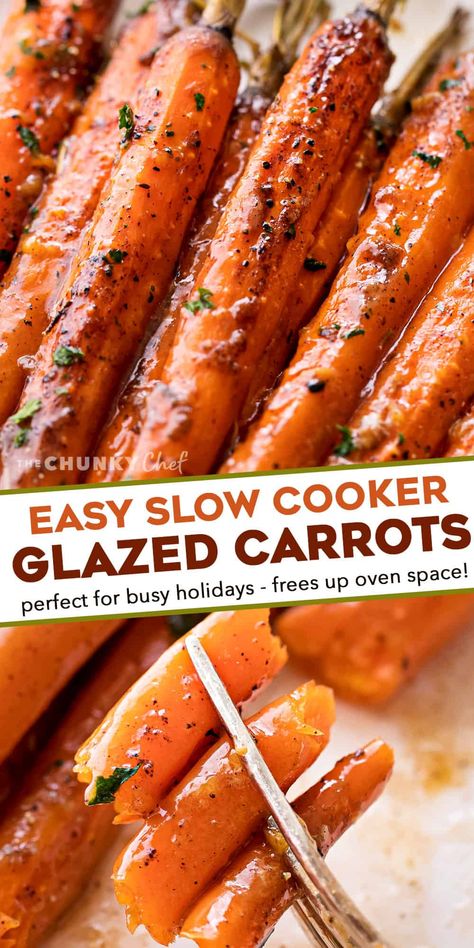 Roasted Glazed Carrots, Carrots Slow Cooker, Easy Holiday Side Dishes, Carrot Tops, Glazed Carrots Recipe, The Chunky Chef, Chunky Chef, Honey Roasted Carrots, Easter Side Dishes