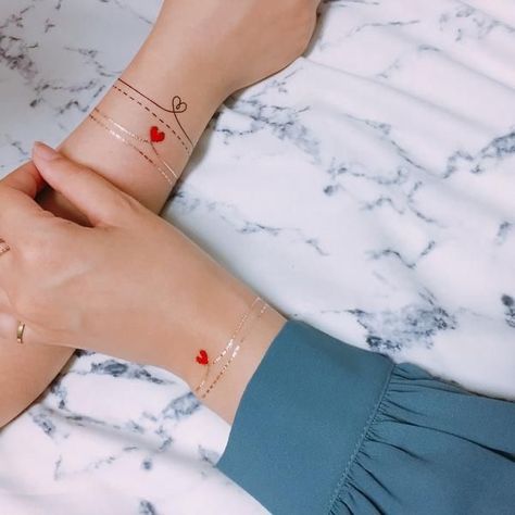 Wrist Bracelet Tattoo, Jewelry Tattoos, Red Heart Tattoos, Heart Temporary Tattoos, Unusual Tattoo, Tattoos For Lovers, Wrist Tattoos For Women, Tattoo Bracelet, Girly Tattoos