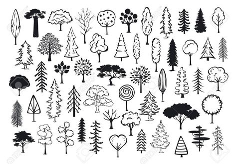 Nature Doodles, Tree Drawing Simple, Logo Tree, Pine Tree Silhouette, Tree Outline, Tree Doodle, Park Forest, Graphisches Design, Simple Tree