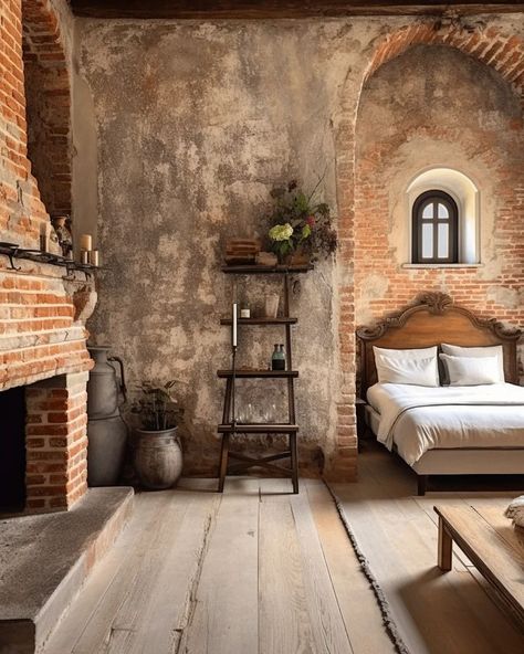 Brick House Interior, Brick Bedroom, Drawing Room Decor, Brick Interior, Light Brick, Casa Country, Studio Interior Design, Brick Walls, Bedroom Decor Ideas