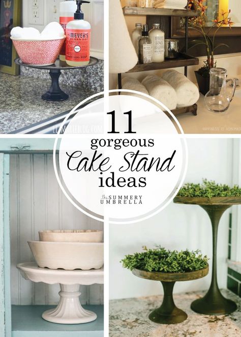 Not only are there an amazing array of cake stands available, but what you can do with them is endless. Check out these cake stand ideas NOW! Decorate Cake Stand Ideas, Upcycled Cake Stand, How To Decorate With A Cake Stand, Repurposed Cake Stand, Cake Stand Organization, Cake Pedestal Decor Ideas, Decorating A Cake Stand, Decorate With Cake Stand, Cake Plate Decor Display Kitchen