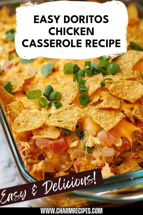 Turn dinner into a fun experience with this Easy Doritos Chicken Casserole. This dish features crunchy Doritos baked with tender chicken, a zesty creamy sauce, and plenty of gooey melted cheese. Perfect for busy weeknights or casual gatherings, this casserole is quick to prepare and sure to please the whole family. Ideal for anyone craving tasty comfort food, your friends and family will love the delightful combination of flavors gathered in just one dish. Try this fun dinner idea today! Doritos Casserole With Chicken, Dorito Chicken Bake, Dorito Casserole Chicken, Doritos Chicken Casserole Recipe, Easy Dinner Ideas Chicken, Doritos Casserole, Doritos Chicken Casserole, Dorito Chicken Casserole, Rotel Chicken Casserole Doritos