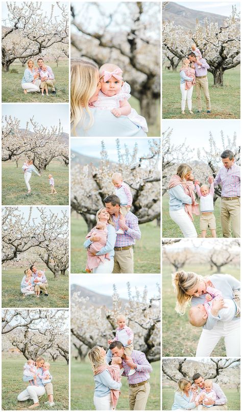 Spring Bloom Family Pictures, Photoshoot With Cherry Blossoms, Easter Family Photoshoot Ideas, Cherry Blossoms Family Photoshoot, Spring Blossom Photography, Almond Orchard Photoshoot Family, Cherry Blossom Pictures Family, Floral Family Photoshoot, Almond Blossom Photoshoot