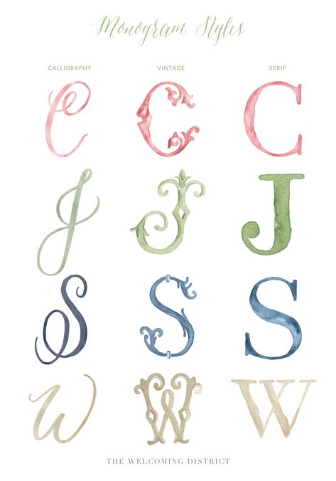 Watercolor Font Alphabet, Vintage Monogram Alphabet, Wedding Crest Monogram Logo Ideas, 3 Letter Monogram Styles, Vintage Wedding Monogram, Wedding Crest Ideas, F Aesthetic Letter, Watercolor Initials, Baby Monogram Ideas