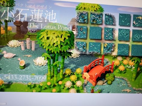 Acnh Koi Pond Design Code, Koi Pond Design, Animal Crossing 3ds, Lotus Pond, Pond Design, Island Design, Minecraft Projects, Koi Pond, Animal Crossing Game