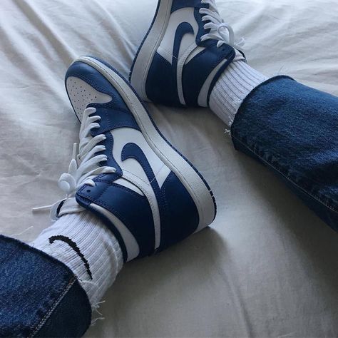 HYPEBAE on Instagram: “#hypebaekicks: Feeling the blues. Photo: @luvjack1e” Jordan Shoes Girls, Stylish Socks, Nike Air Shoes, Fresh Shoes, Hype Shoes, Aesthetic Shoes, Swag Shoes, White Nike, The Blues