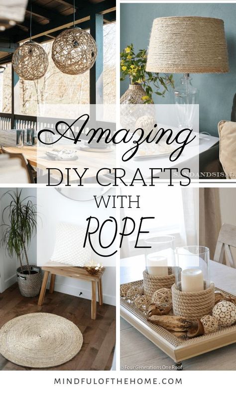 Looking for some inspiration for some DIY rope crafts? Rope projects are great when you're on a budget since you can get rope at the dollar store. These ideas are perfect for rustic, nautical and coastal decor that you'll be so excited to get started! #diy #rope #homedecor Home Crafting Ideas, Home Made Simple Diy Projects, Jute Diy Home Decor, Rope Decoration Ideas, Diy Ideas For The Home Decoration, Diy Home Decor Projects Creative Ideas, Nautical Rope Decor Diy, Jute Decoration Ideas, Crafts With Rope