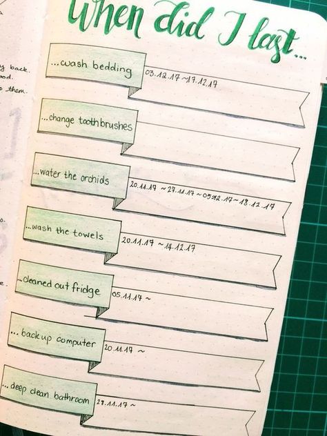 Quando foi a última vez que eu ________ (TAREFAS POUCO FREQUENTES) 22 New Pages to Add to Your Bullet Journal - Cheer Up Songs, When Did I Last, Dot Journaling, Bujo Layout, Bujo Inspiration, Bullet Journal Inspo, Habit Tracker, Bullet Journal Ideas Pages, Bullet Journals