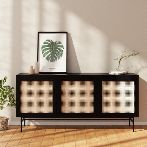 Cult Furniture on Instagram: “As the sun sets earlier now heres a little tip from cult: Natural tones throughout autumn + winter, keep your home airy + light 🍂🌞…” Black Rattan Furniture, Black Rattan Garden Furniture, Rattan Furniture Living Room, Wicker Outdoor Furniture, Rattan Bedroom, Sideboard Black, Black Rattan, Cane Furniture, Black Sideboard