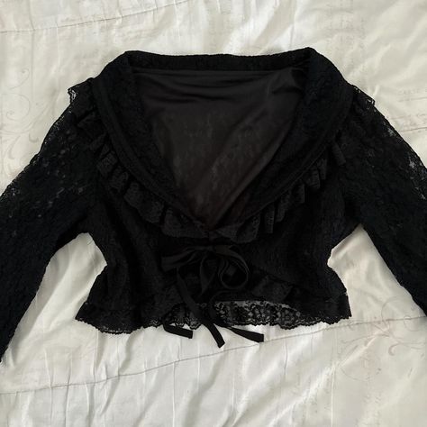 Nana black lace tie bolero cardigan... - Depop Cardigan Collection, Bolero Cardigan, Lace Tie, Liz Lisa, Black Lace, Lace, Black