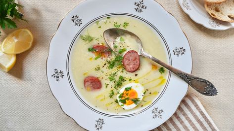 This Polish White Borscht Recipe Reminds Me of Home | The Nosher White Borscht, Borscht Recipe, Polish Easter, Small Cabbage, Breakfast Soup, Easter Dishes, Easter Breakfast, Pureed Soup, Sour Soup