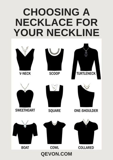 Necklace Styling 101: Wearing Necklaces for Different Necklines - Q Evon Fine Jewelry Neckline Necklace Guide, Neckline Guide, Necklace Styling, Styling 101, Necklace For Neckline, Queer Women, Necklace Guide, Different Necklines, How To Look Expensive