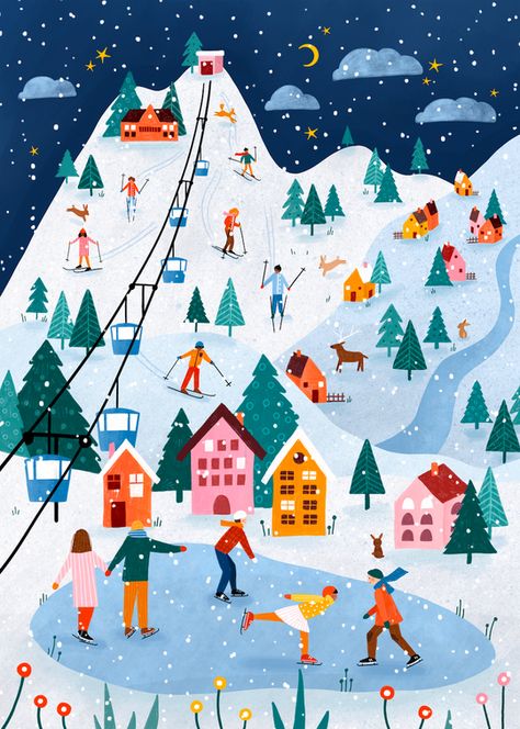 Ski Village, Uk Landscapes, Alpine Village, Posca Marker, Mountain Illustration, Winter Illustration, Adventure Art, Alpine Skiing, Christmas Illustration