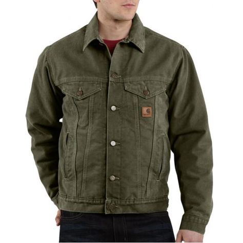 Army Green Carhartt Men's Sandstone Jean Jacket - Sherpa Lined- Discontinued Pricing Style: J233-CReview this Product 69.00. Reg 110.00 Carhartt Jacket Outfit, Brown Denim Jacket, Men Workwear, Vintage Carhartt Jacket, Green Denim Jacket, Jacket Sherpa, Mens Sherpa, Carhartt Jeans, Carhartt Workwear