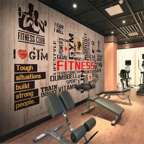 Sports Fitness Gym Wallpaper - 96W x 60H inches / Peel & Stick Paper Personality Wallpaper, Gym Design Interior, Gym Wall Decor, Gym Fitness Motivation, Gym Wallpaper, Gym Room At Home, Gym Interior, Large Mural, Home Gym Design