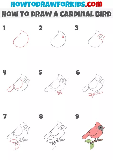 How To Draw Cardinal, How To Draw A Red Bird, How To Draw A Cardinal Step By Step, Easy Cardinal Drawing, How To Draw A Cardinal, Cardinal Doodle, Cardinal Drawing Simple, How To Draw Birds Easy, How To Draw A Bird