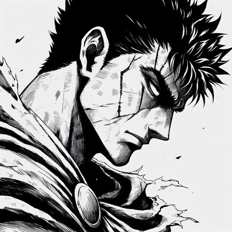 Berserk Guts Drawing, Guts Side Profile, Berserk Drawing Easy, Guts Manga Pfp, Berserk Painting, Berserk Drawing, Guts Drawing, Car References, Pop Culture Tattoos