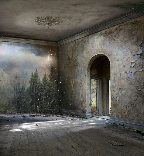 Elaborate Photomontages by Suzanne Moxhay Inspired by Matte Painting Eerie Art, Film Technique, Colossal Art, Royal Academy Of Arts, Empty Room, Montage Photo, Stage Set, Matte Painting, Art Series