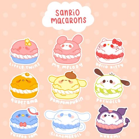 ♡*｡. Sanrio Macarons Menu .｡*♡ The full menu 🥺💞 who is your favorite? Kartu Pokemon, Dekorasi Halloween, 귀여운 음식 그림, Cute Easy Doodles, Hello Kitty Crafts, Like Drawing, Cute Food Drawings, Cute Food Art, Hello Kitty Drawing