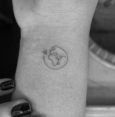 #tattoo, #tattoos, #inked, #tattooart, #tattooedwomen, #tattooedguys, #tattooinspiration, #tattooideas, #tattooworldwide, #tattoosociety, #InkLaughs, and #TattooFails​ Travel Tattoo Ideas, Globe Tattoos, Earth Tattoo, Travel Tattoos, Petite Tattoos, Passport Stamps, Small Hand Tattoos, Minimalist Tattoos, Classy Tattoos