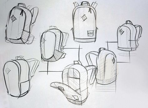 Backpack sketches on Behance Wearing Backpack Reference Drawing, Drawing Backpack, Backpack Sketch, Backpack Design Concept, Bag Reference, Backpack Drawing, Bag Drawing, Backpack Art, Animal Sketch