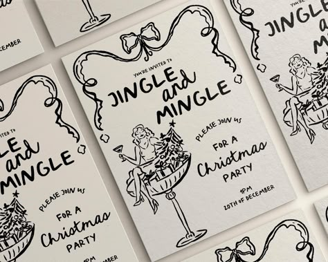 Introducing our Whimsical Hand-Drawn Style Christmas Jingle and Mingle Holiday Party Invitation Editable Template - the perfect way to set the tone for a joyous and intimate celebration. This charming template features delightful, hand-drawn illustrations that exude a playful elegance, ensuring your guests feel the love and excitement from the moment they receive their invitation. The fully editable color palette adds a touch of romance, while the funky whimsical design elements create an inviti Holiday Party Invites, Christmas Dinner Party Invitations, Christmas Invitations Ideas, Christmas Dinner Invitations, Holiday Card Illustration, Vintage Christmas Invitation, Christmas Party Invites, Cocktail Party Invite, Christmas Invites