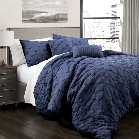 Navy Ravello Pintuck Comforter Set - Lush Decor - image 1 of 2 Pintuck Comforter, Modern Farmhouse Style Bedroom, Farmhouse Style Bedrooms, Textured Bedding, Lush Decor, King Comforter Sets, Teenage Bedroom, Queen Comforter Sets, Bedding Stores