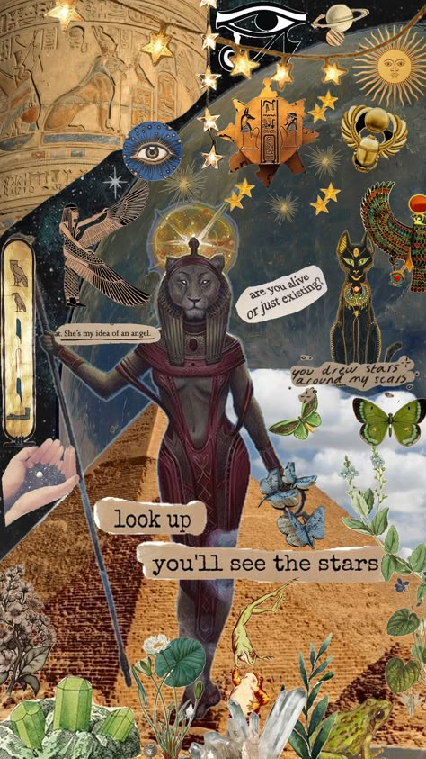 #sekhmet #goddess #sekhem #vintage #beauty #moon #stars #star #sky #bugs #egyptiangod Sekhmet Goddess Wallpaper, Sekhmet Offerings, Sekhmet Egyptian Goddess, Goddess Collage, Sekhmet Aesthetic, Sekhmet Art, Goddess Sekhmet, Moon Goddesses, Egyptian Mythology Aesthetic