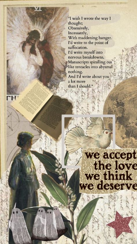 Poetry Presentation Ideas, Poem Presentation Ideas, Poetry Collage Wallpaper, Lyric Collage Art, Poetry Art Journal, Poetry Collage Art, Scrapbook Poetry, Collage About Yourself, Poetry Scrapbook