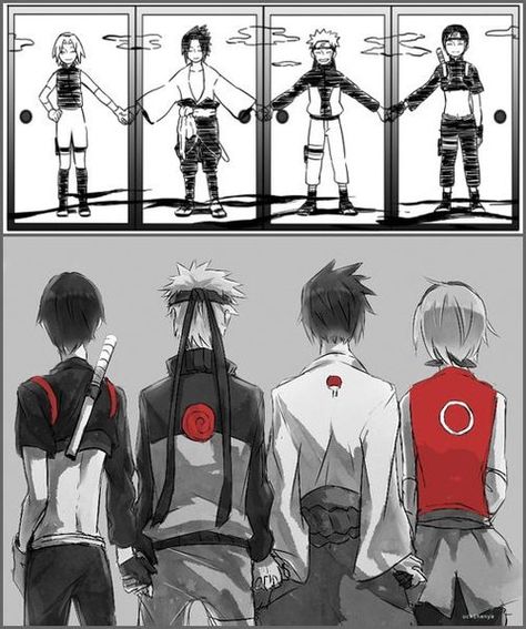 Naruto | Sai, Naruto, Sasuke & Sakura -Team 7.. Team Kakashi. I don't know why, but I love this. ☺️ Naruto Mignon, Sai Naruto, Photo Naruto, Naruto Team 7, Naruto Teams, Sasuke Sakura, Naruto Sasuke, Naruto Fan Art, Naruto Sasuke Sakura