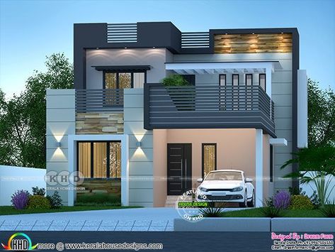 Front elevation of 1600 square feet house with 3 bedrooms 1600 Sq Ft House Plans, Lcd Unit, Kerala House, 2 Storey House Design, House Gate, House Roof Design, House Outer Design, Small House Front Design, House Balcony Design