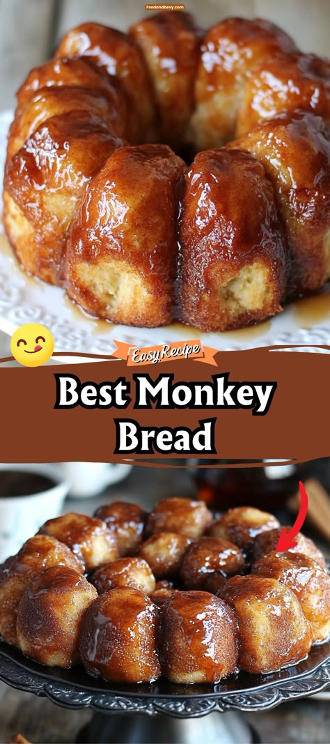 Pull apart a piece of the Best Monkey Bread, a gooey and sweet treat that's perfect for sharing. Made with biscuit dough, cinnamon, sugar, and butter, this delightful bread is baked to create a warm, caramelized exterior with a soft, doughy center. It's ideal for breakfast or as a fun dessert. #MonkeyBread #SweetTreat #SharedDesserts Homemade Monkey Bread Recipe, Pull Apart Monkey Bread, Biscuit Monkey Bread, Homemade Monkey Bread, Breakfast Lasagna, Best Homemade Bread, Homemade Yeast, Monkey Bread Recipe, Mustard Chicken Recipes