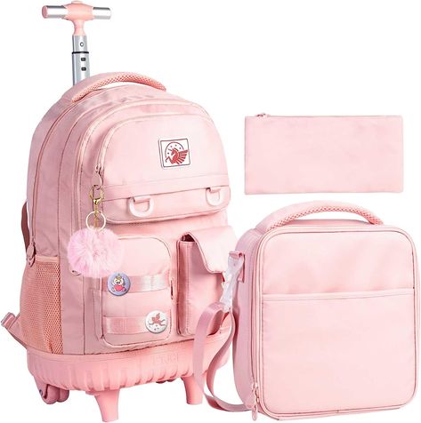 CCJPX Rolling Backpack for Girls Women, 21 inch Roller Wheels School Bookbag, Wheeled Suitcase Backpacks with Lunch Bag for Teen Pink Pink Bookbag, Suitcase Backpack, Rolling Bag, Rolling Backpack, Backpack For Teens, Bags For Teens, School Bags For Girls, Girl Backpacks, Kids Backpacks