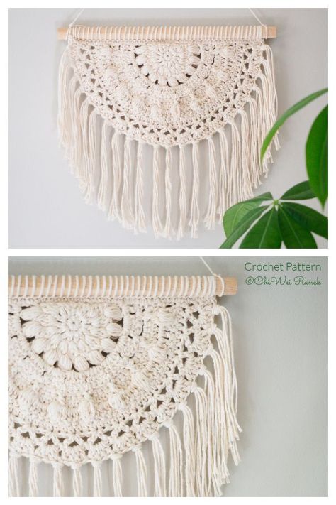 Blossom Wall Hanging Crochet Pattern Crochet Boho Wall Decor, Crochet Macrame Wall Art, Mandala Wall Hanging Crochet, Boho Crochet Wall Hanging Pattern, Crochet Macrame Wall Hangings Free Pattern, Macrame Crochet Wall Hanging, Crochet Moon Wall Hanging, Free Crochet Wall Hanging Patterns Boho, Crochet Mandala Wall Hanging Pattern