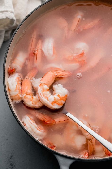 Learn How to Boil Shrimp for shrimp cocktail, party snacks, and more! This easy cooking method is practically foolproof and fun to customize. // on stove // for shrimp cocktail Boil Shrimp For Shrimp Cocktail, Shrimp For Shrimp Cocktail, Cocktail Party Snacks, How To Boil Shrimp, Best Shrimp Cocktail Recipe, Shrimp Sushi Bowl, Boil Shrimp, Frozen Shrimp Recipes, Ways To Cook Shrimp