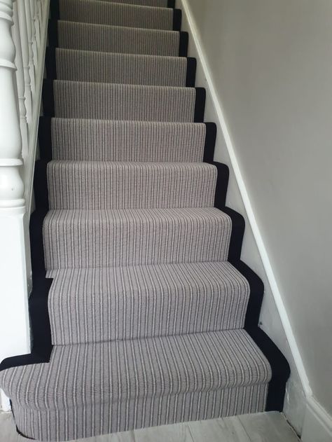 Cormar Carpets Avebury Stanton stripe installation Striped Carpet On Stairs, Cormar Carpets, Stripe Carpet, Staircase Carpet, Stairs And Hallway Ideas, Stairway Carpet, Stairs Carpet, Diner Ideas, Green Wall Color