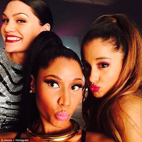 Powerful ladies: Jessie has teamed up with her fellow Universal Republic label singers Ariana Grande and Nicki Minaj for the new track, whic... Ariana Grande Bangs, Jessi J, Nikki Minaj, Celebrity Selfies, Jessie J, Beats By Dre, Famous Singers, American Music Awards, Dangerous Woman