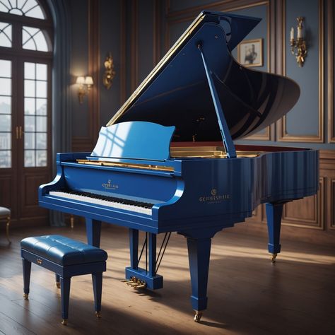 Painted Grand Piano, Navy Blue Piano, Blue Piano Aesthetic, 2025 Wallpaper, Blue Piano, Baby Grand Piano, Blues Piano, Grand Piano, Furniture Makeovers