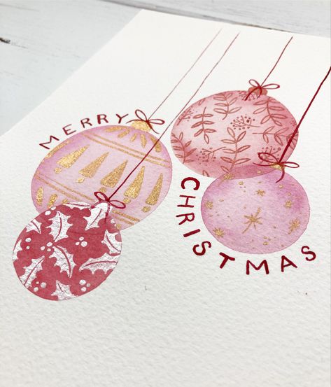 Watercolour Bauble Christmas Cards, Christmas Cards Baubles, Quick Watercolor Christmas Cards, Christmas Drawing Ideas Watercolor, 2024 Art Ideas, Christmas Baubles Watercolor, Christmas Bauble Watercolour, Christmas Ornament Drawing Ideas, Watercolour Bauble Card