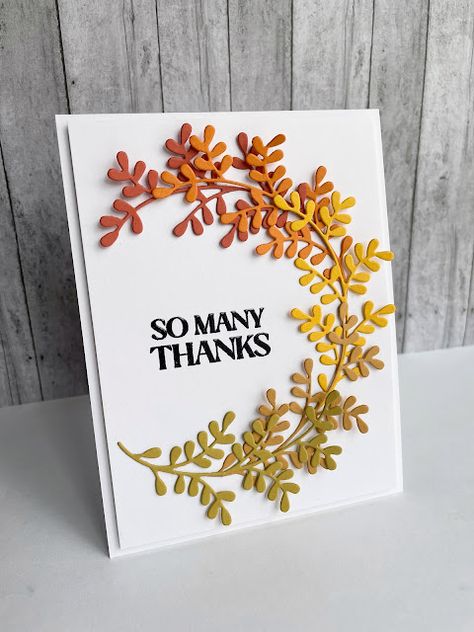 I'm in Haven: Leaves and Hearts Around a Sentiment Clean And Simple Thanksgiving Cards, Fall Diy Cards Handmade, Fall Themed Handmade Cards, Fall Cards Handmade Ideas, Happy Fall Cards, Autumn Cards Handmade, Stash Ideas, Fall Cards Handmade, Thanksgiving Cards Handmade