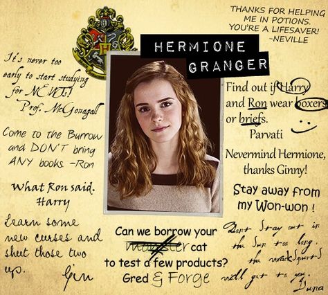 Emma Watson: Hermione Granger Yearbook Always Harry Potter, Harry Potter 2, Harry Potter Jokes, Harry Potter Books, Harry Potter Love, Harry Potter Quotes, Harry Potter Obsession, Wizarding World Of Harry Potter, Harry Potter Series