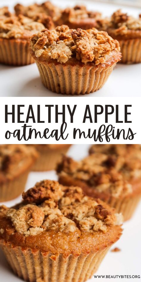 Healthy breakfast apple oatmeal muffins recipe! These delicious healthy apple muffins are made with eggs, yogurt, honey, oats and apples - they're flourless and refined sugar-free! They're also a super yummy healthy meal prep breakfast idea! Apple Oat Muffins, Apple Streusel Muffins, Apple Muffins Healthy, Apple Oatmeal Muffins, Oatmeal Muffins Healthy, Delicious Healthy Breakfast Recipes, Delicious Healthy Breakfast, Healthy Apple Pie, Oatmeal Muffin Recipes