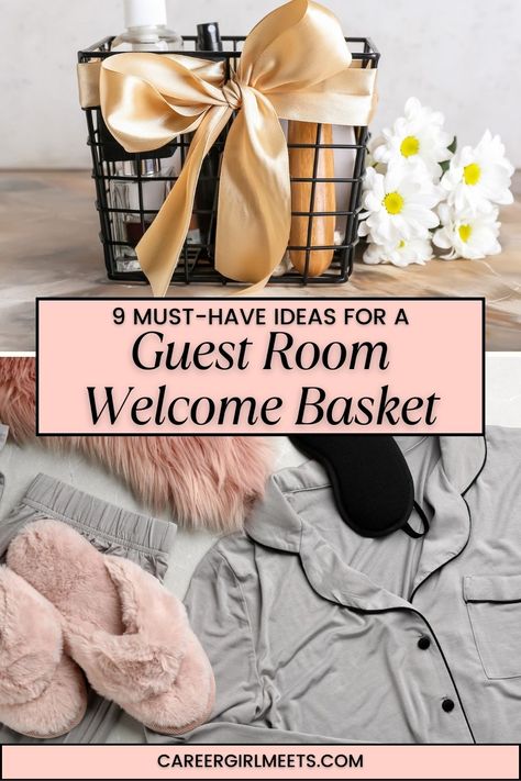 The holidays (Christmas, Thanksgiving & New Year's) are fast approaching, which means you may be entertaining overnight guests. Make family and friends feel welcome with a goodie basket or tray. These 9 must-have ideas are also perfect for wedding guests. You can include toiletries, snacks, homemade goodies, and drinks. This list is thorough and covers everything you need to make the best welcome basket. 

// guest room welcome basket // Christmas // wedding // Guest Visiting Basket, Home Guest Basket, Guest Bedroom Gifts Welcome, How To Make A Guest Room Welcoming, Guest Room Baskets Welcome, Guest Hospitality Ideas, Guest Gifts Overnight, Guest Visiting Ideas, Christmas Guest Basket