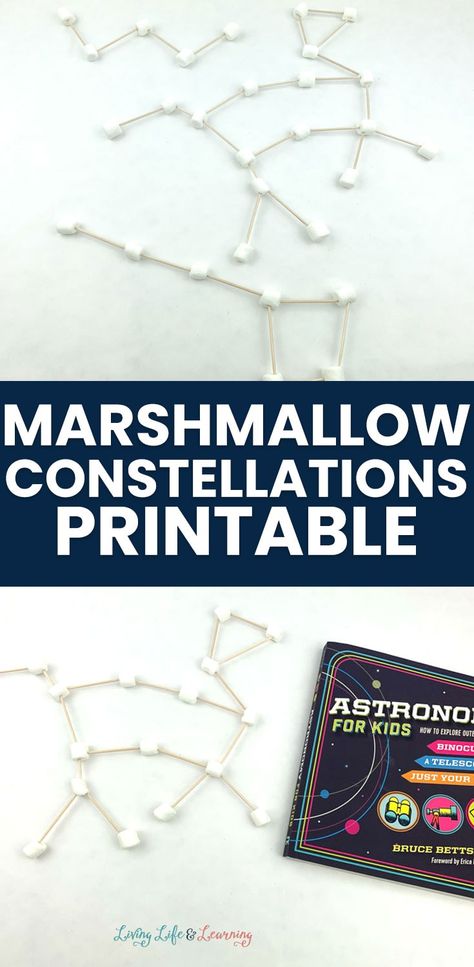 The kids are going to have so much fun with this Marshmallow Constellations Printable! An easy way to combine learning and hands-on fun! Space Themed Science Activities Preschool, Constellation School Project, Stars And Constellations Activities, Star Science Experiments For Kids, Astronomy Projects For Kids, Fun Space Activities For Kids, Constellation Sensory Bag, Space Steam Activities For Kids, Constellation Projects For Kids