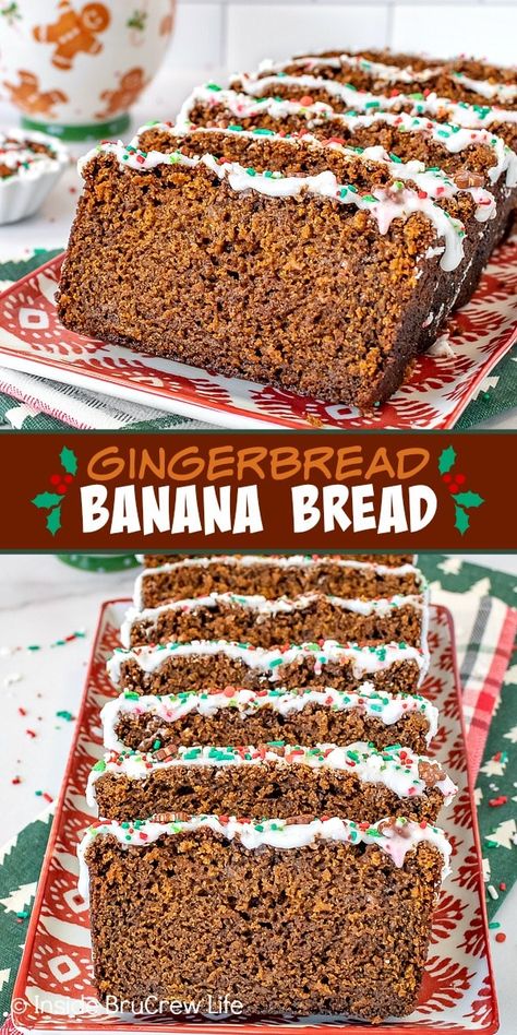 Gingerbread Banana Bread - add a rich and warm flavor to this easy sour cream banana bread with spices, molasses, and brown sugar. Great recipe to make for the holidays. Gingerbread Banana Bread, Winter Flavors, Gingerbread Recipes, Sour Cream Banana Bread, Christmas Bread, Slab Pie, Winter Treats, Pumpkin Bread Recipe, Christmas Treat