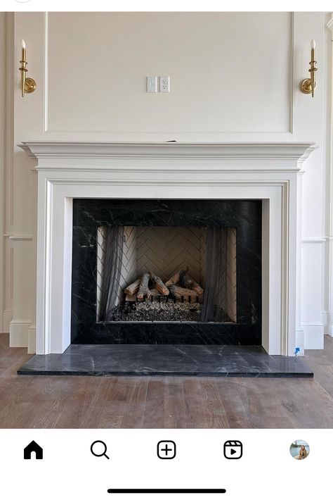 Fireplace Mantel Bookcase, Fireplace Surround Traditional, Coffered Ceiling Fireplace, Traditional Fire Place, Fireplace Mantle Styles, Traditional Marble Fireplace, Fireplace With Moulding, Mantle Surround Ideas, Corner Mantel Ideas