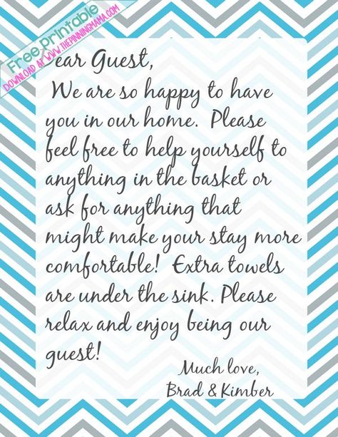 I always leave a handwritten note for my guests to make them feel comfortable in my home and let them know where things are! It makes them feel so welcome! **Free welcome note printable stationary download here!*** Every idea you need to make a guest basket for the bathroom! Love this idea! Plus a free printable for a guest welcome letter. Guest Welcome Baskets, Guest Basket, Bed And Breakfast Ideas, Bed N Breakfast, Guest Room Essentials, Bnb Ideas, Note Printable, Airbnb Tips, Guest House Plans