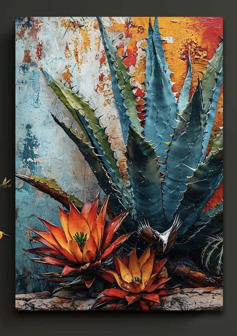 Agave Painting, Staircase Art, Abstract Artwork Painting, Cactus Pictures, Cactus Painting, Folk Art Flowers, Texture Painting On Canvas, Diy Watercolor Painting, Desert Painting