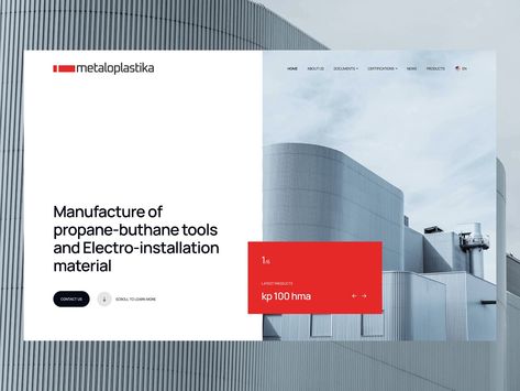 Metaloplastika Factory Website Design by Amir Akbari for sodasoft on Dribbble Website Ui Design Inspiration, Article Website, Corporate Presentation Design, Tech Website, Industrial Website, Tech Website Design, Manufacturing Website Design, Factory Branding, Red Website Design