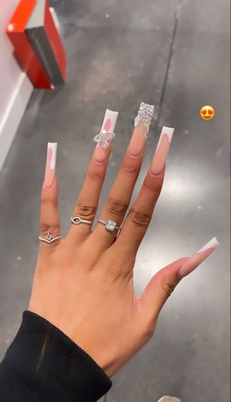 Long Square Acrylic Nails White French, Cute Nails Acrylic Tapered Square, Baddie Nail Sets Long, Long Extra Acrylic Nails, Black White And Red Nails Acrylic, Nail Inspo Xl Square, Long Acrylic Birthday Nails Ideas, Medium Long Birthday Nails, Simple But Cute Nails Acrylic Long